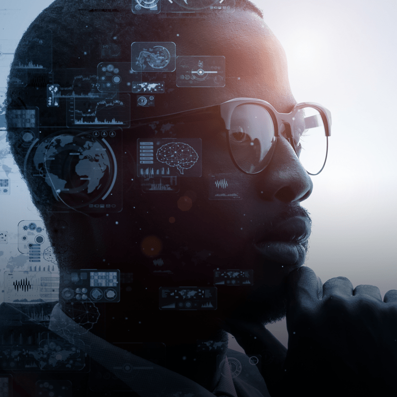 Gentleman visualizing science technology concepts